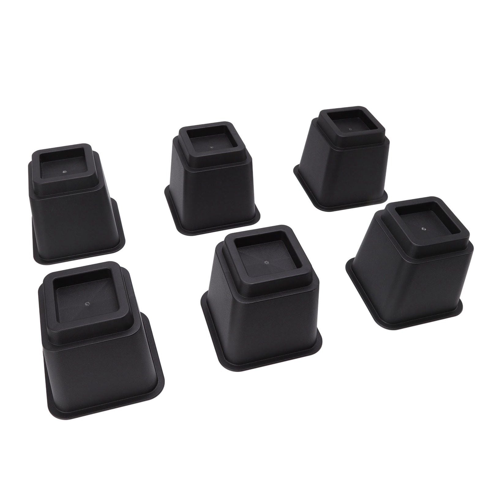 6pcs Bed Risers 5in High Quadrate Trapezoidal Ergonomic Plastic Black Furniture Risers Blocks for Home Office