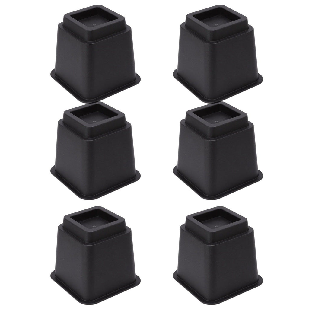 6pcs Bed Risers 5in High Quadrate Trapezoidal Ergonomic Plastic Black Furniture Risers Blocks for Home Office