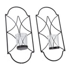 2Pcs Wall Mounted Candle Holder Iron Glass Sconces Decoration Accessories for Living Room Bedroom Black