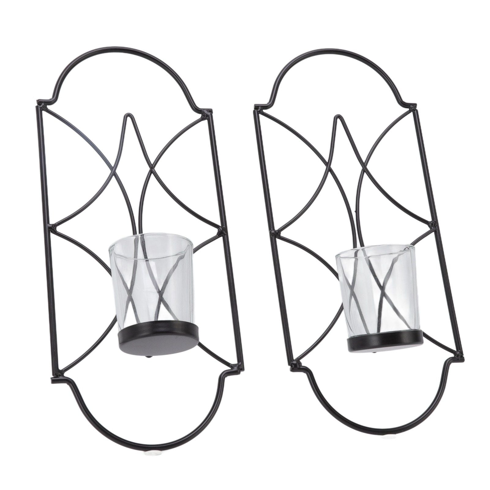 2Pcs Wall Mounted Candle Holder Iron Glass Sconces Decoration Accessories for Living Room Bedroom Black