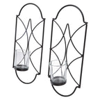 2Pcs Wall Mounted Candle Holder Iron Glass Sconces Decoration Accessories for Living Room Bedroom Black