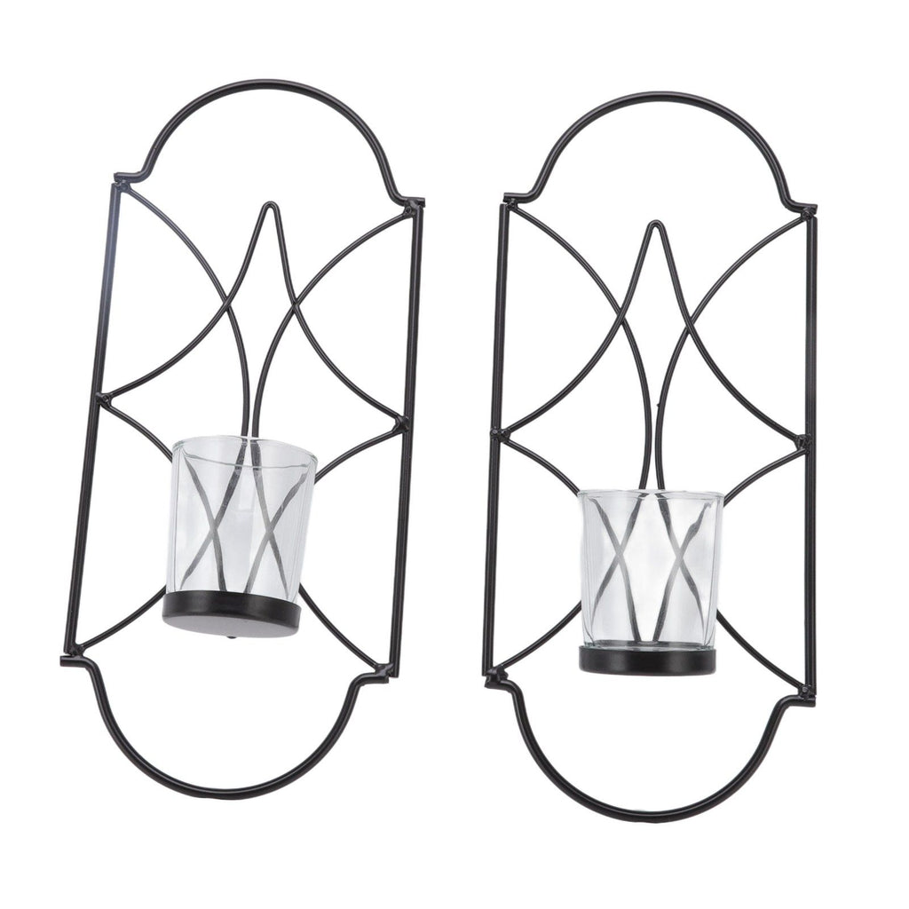 2Pcs Wall Mounted Candle Holder Iron Glass Sconces Decoration Accessories for Living Room Bedroom Black