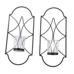 2Pcs Wall Mounted Candle Holder Iron Glass Sconces Decoration Accessories for Living Room Bedroom Black