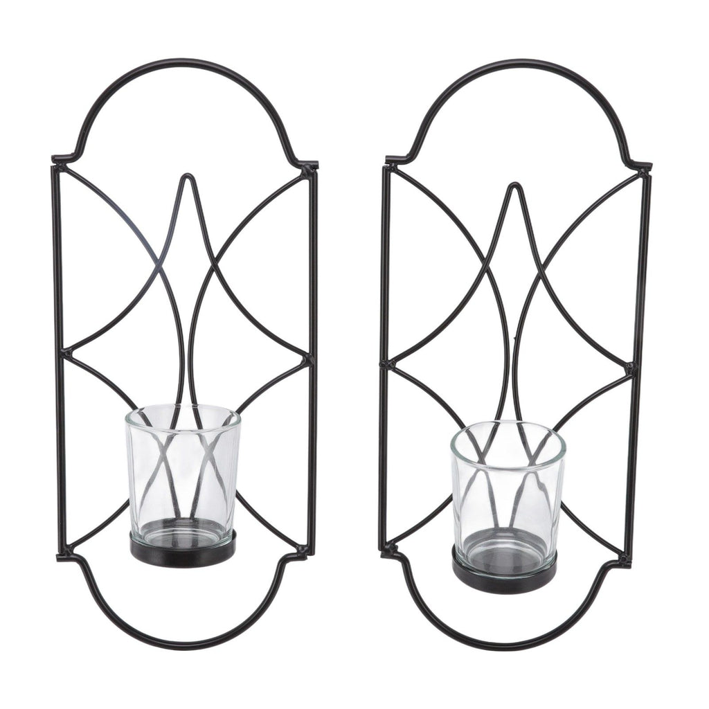 2Pcs Wall Mounted Candle Holder Iron Glass Sconces Decoration Accessories for Living Room Bedroom Black