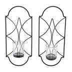 2Pcs Wall Mounted Candle Holder Iron Glass Sconces Decoration Accessories for Living Room Bedroom Black