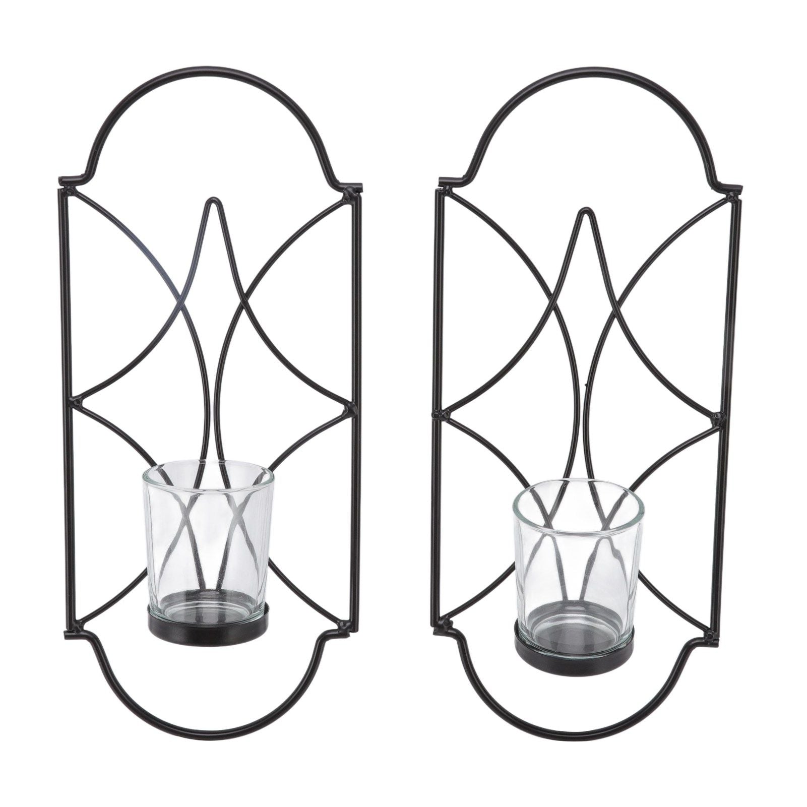 2Pcs Wall Mounted Candle Holder Iron Glass Sconces Decoration Accessories for Living Room Bedroom Black