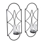 2Pcs Wall Mounted Candle Holder Iron Glass Sconces Decoration Accessories for Living Room Bedroom Black