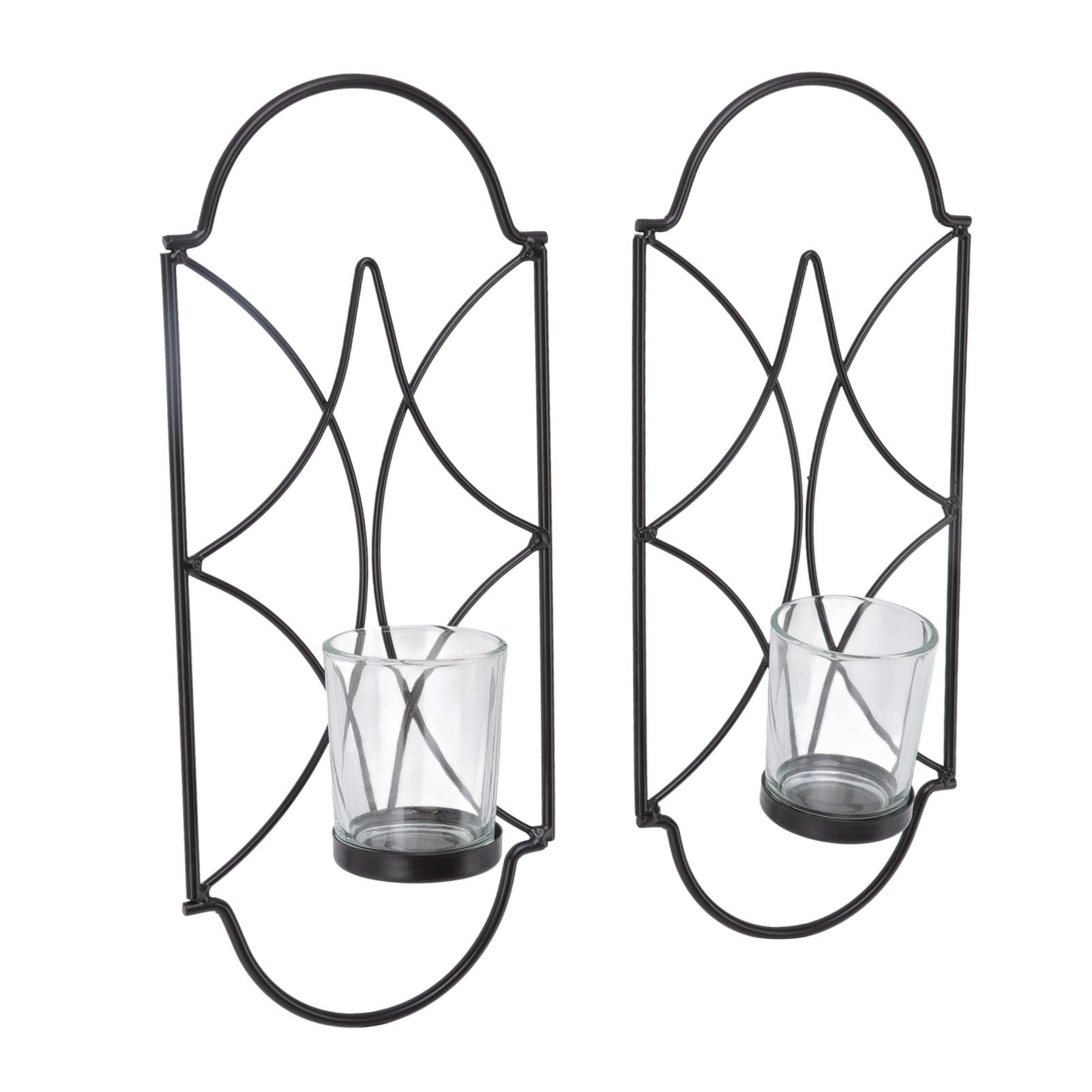 2Pcs Wall Mounted Candle Holder Iron Glass Sconces Decoration Accessories for Living Room Bedroom Black