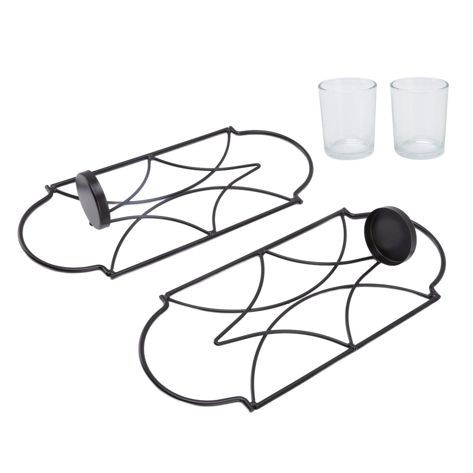 2Pcs Wall Mounted Candle Holder Iron Glass Sconces Decoration Accessories for Living Room Bedroom Black