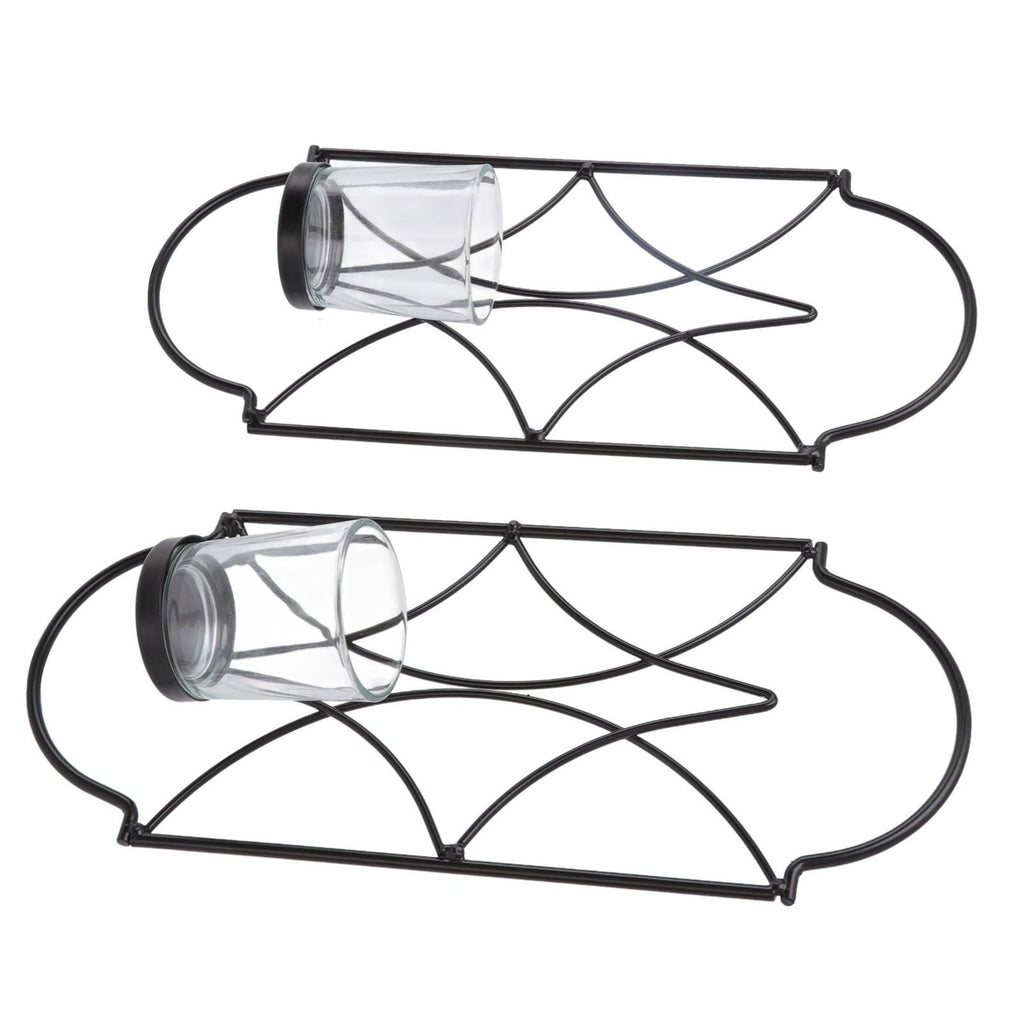 2Pcs Wall Mounted Candle Holder Iron Glass Sconces Decoration Accessories for Living Room Bedroom Black