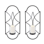 2Pcs Wall Mounted Candle Holder Iron Glass Sconces Decoration Accessories for Living Room Bedroom Black