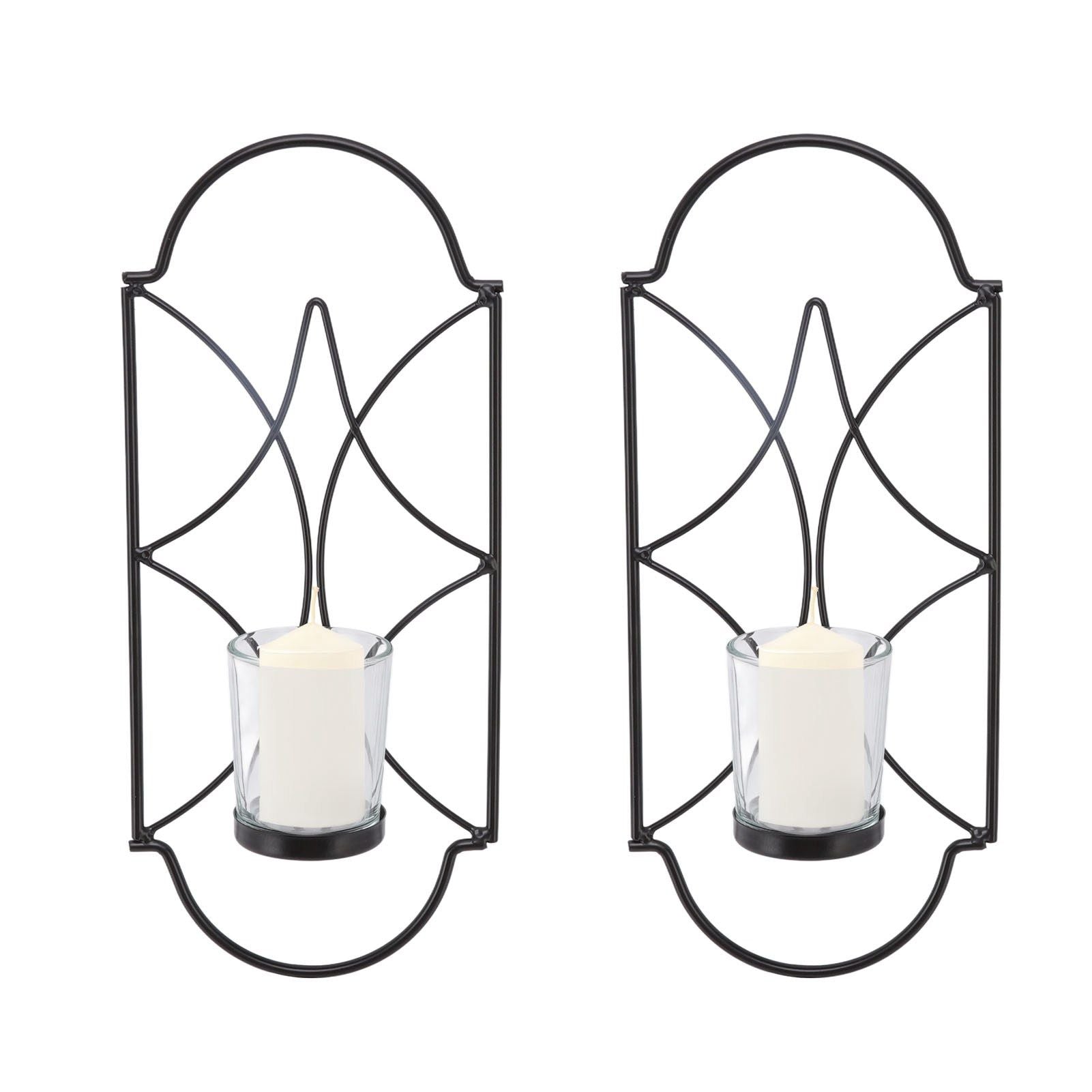 2Pcs Wall Mounted Candle Holder Iron Glass Sconces Decoration Accessories for Living Room Bedroom Black