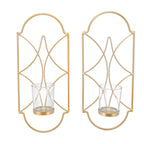 2Pcs Wall Mounted Candle Holder Iron Glass Sconces Decoration Accessories for Living Room Bedroom Gold
