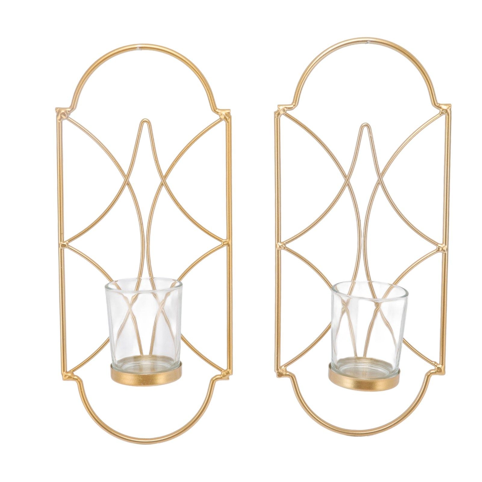 2Pcs Wall Mounted Candle Holder Iron Glass Sconces Decoration Accessories for Living Room Bedroom Gold