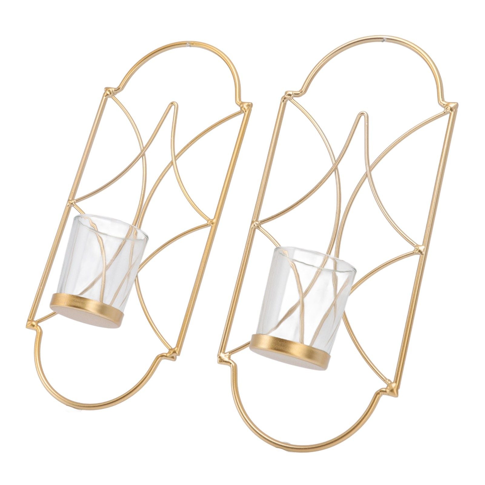 2Pcs Wall Mounted Candle Holder Iron Glass Sconces Decoration Accessories for Living Room Bedroom Gold