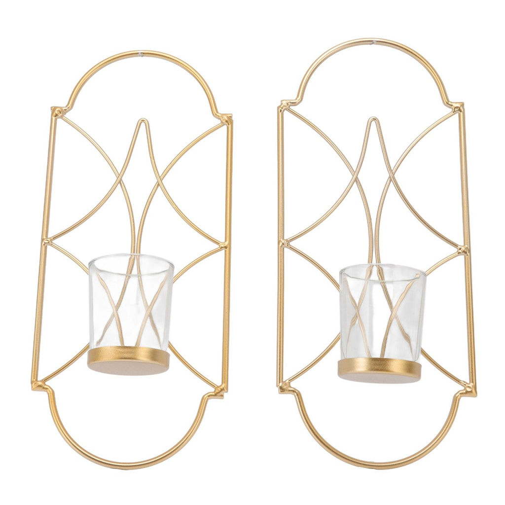 2Pcs Wall Mounted Candle Holder Iron Glass Sconces Decoration Accessories for Living Room Bedroom Gold