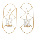 2Pcs Wall Mounted Candle Holder Iron Glass Sconces Decoration Accessories for Living Room Bedroom Gold