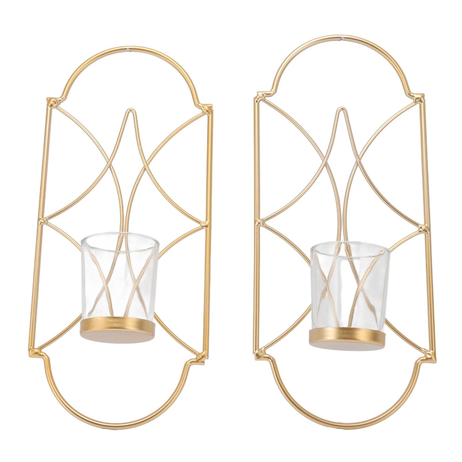 2Pcs Wall Mounted Candle Holder Iron Glass Sconces Decoration Accessories for Living Room Bedroom Gold