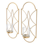 2Pcs Wall Mounted Candle Holder Iron Glass Sconces Decoration Accessories for Living Room Bedroom Gold