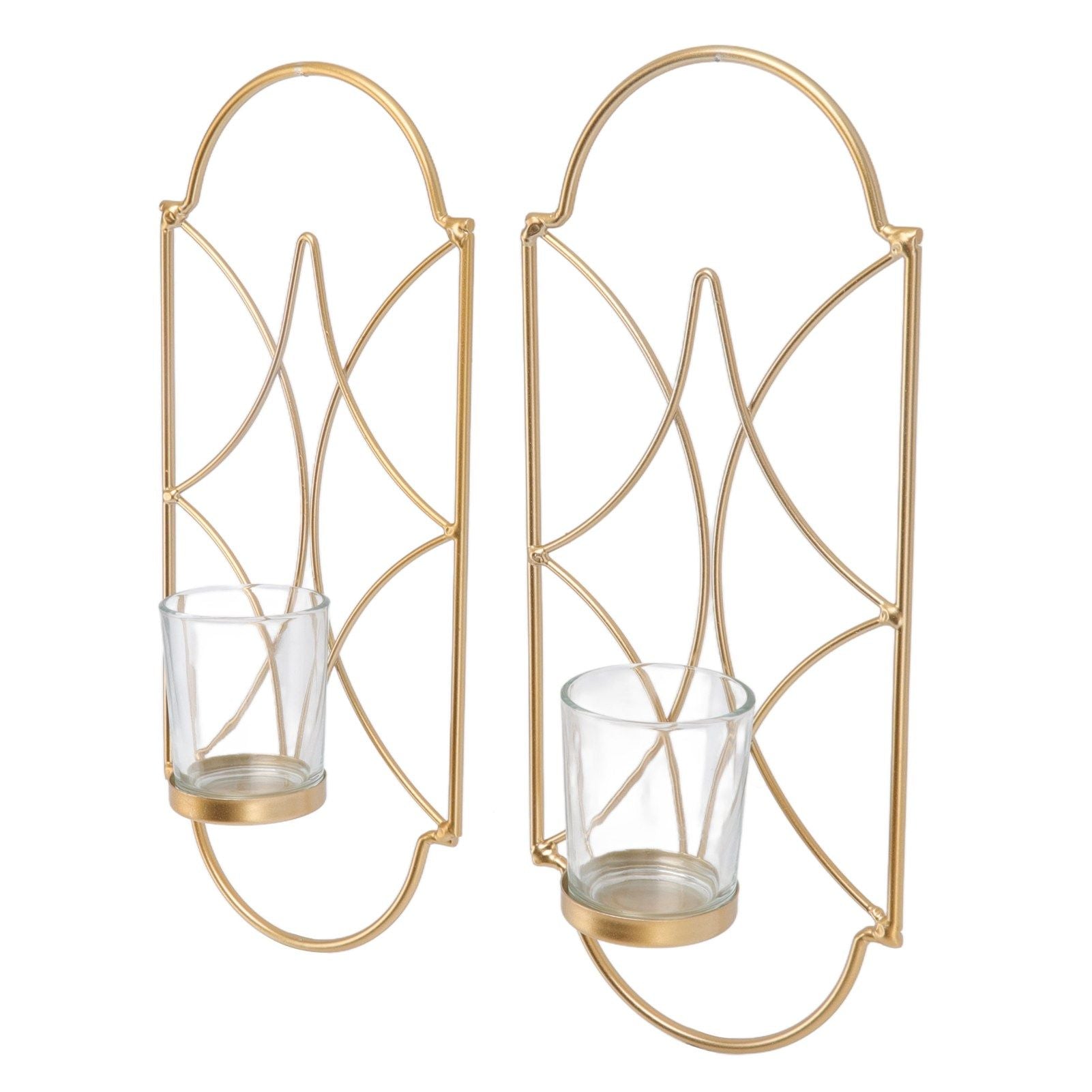 2Pcs Wall Mounted Candle Holder Iron Glass Sconces Decoration Accessories for Living Room Bedroom Gold