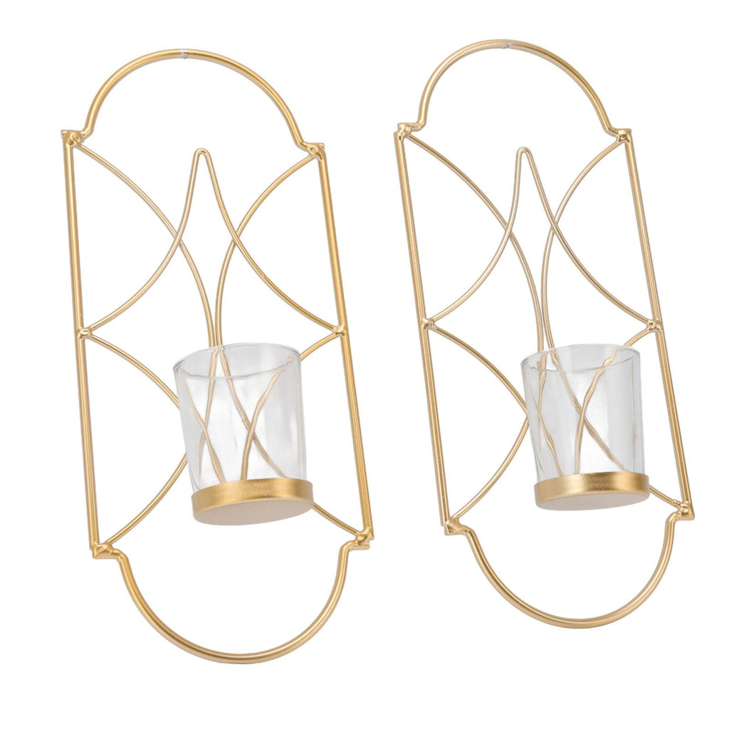 2Pcs Wall Mounted Candle Holder Iron Glass Sconces Decoration Accessories for Living Room Bedroom Gold