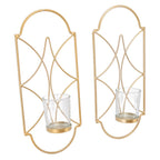 2Pcs Wall Mounted Candle Holder Iron Glass Sconces Decoration Accessories for Living Room Bedroom Gold