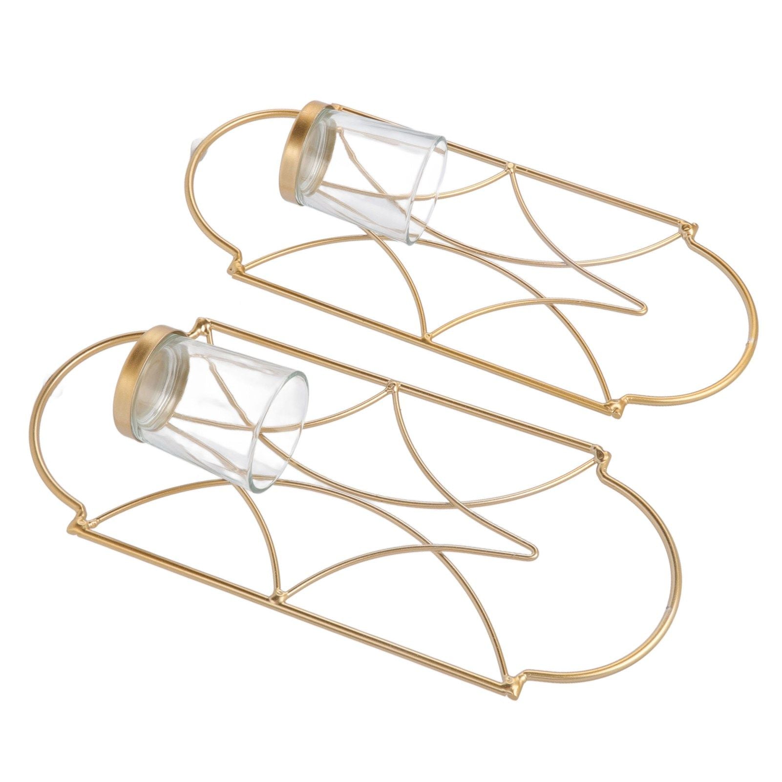 2Pcs Wall Mounted Candle Holder Iron Glass Sconces Decoration Accessories for Living Room Bedroom Gold