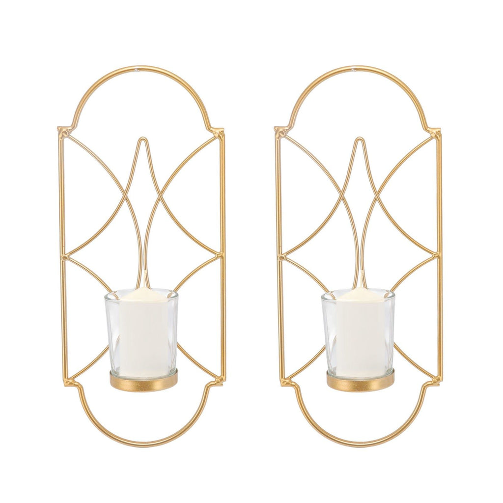 2Pcs Wall Mounted Candle Holder Iron Glass Sconces Decoration Accessories for Living Room Bedroom Gold