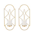 2Pcs Wall Mounted Candle Holder Iron Glass Sconces Decoration Accessories for Living Room Bedroom Gold