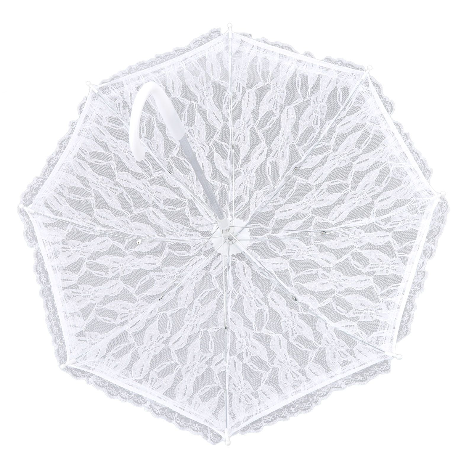 White Lace Parasol Umbrella J Handle Elegant Appearance Bridal Lace Umbrella for Wedding Party Decorations Prom
