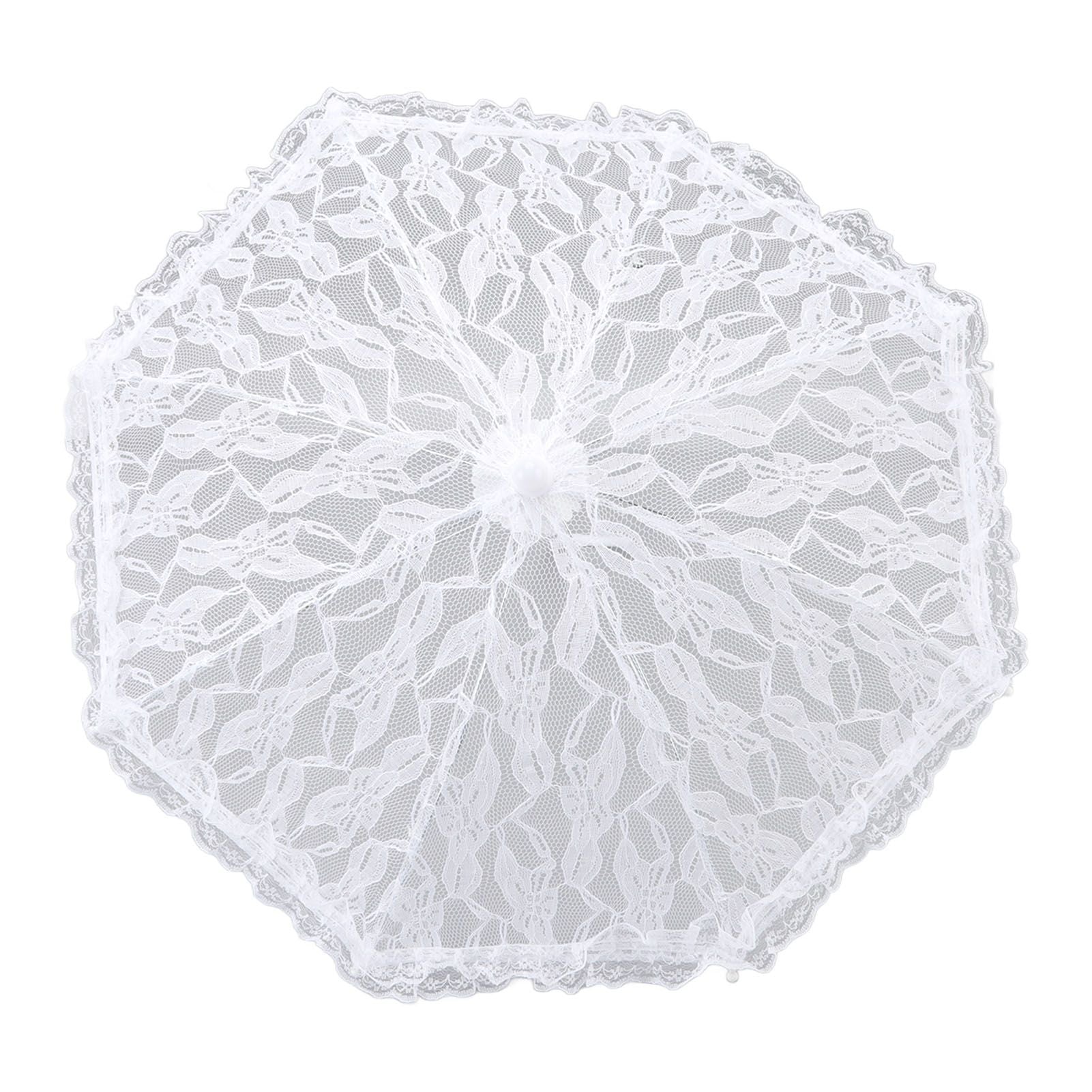 White Lace Parasol Umbrella J Handle Elegant Appearance Bridal Lace Umbrella for Wedding Party Decorations Prom