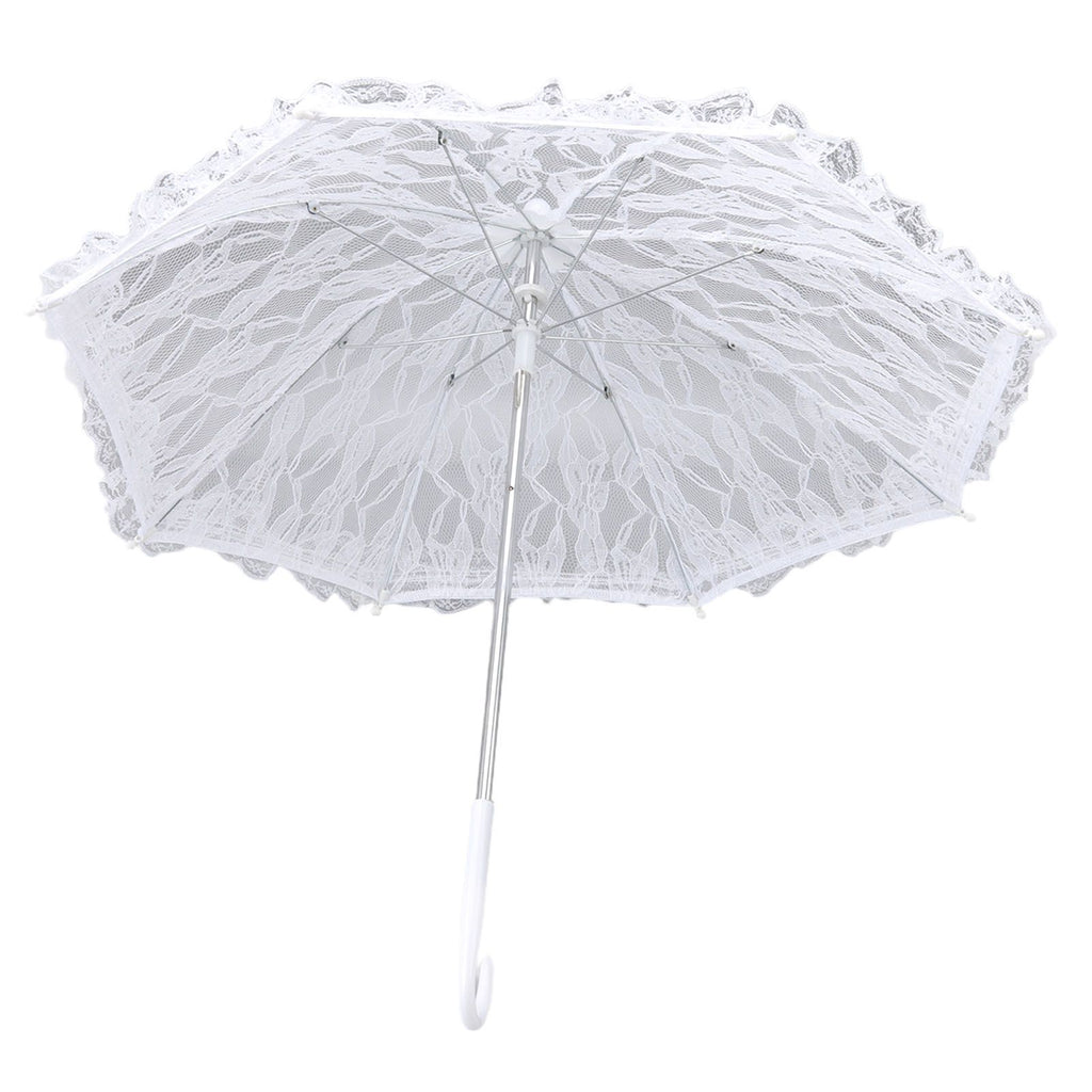 White Lace Parasol Umbrella J Handle Elegant Appearance Bridal Lace Umbrella for Wedding Party Decorations Prom