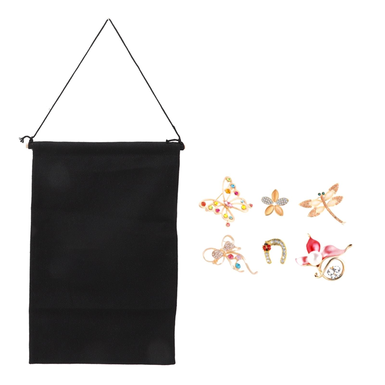 Brooch Storage Hanging Flag Multi Purpose Stylish Classic Pin Collection Organizers Banners for Home Office Dorm Black M 45.5x27.3cm 30cm(wooden Stick)