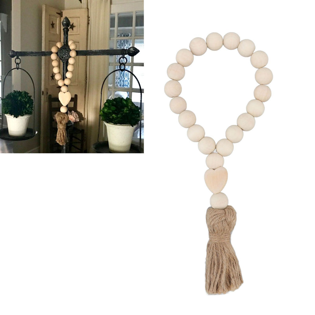 Farmhouse Beads Natural Hand Made DIY Multipurpose Wood Beads Garland with Tassels for Farmhouse Boho Country Decor