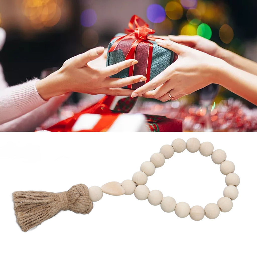 Farmhouse Beads Natural Hand Made DIY Multipurpose Wood Beads Garland with Tassels for Farmhouse Boho Country Decor
