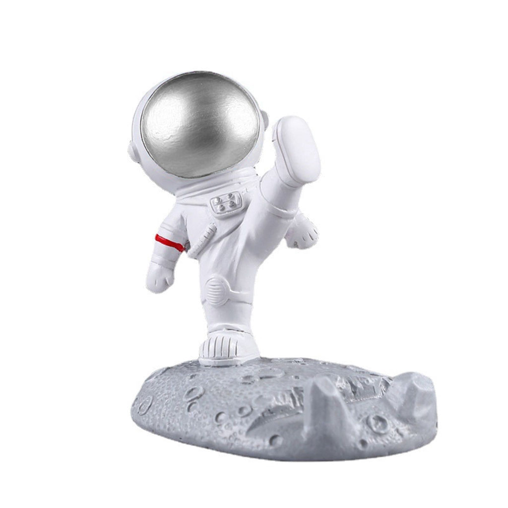 Cute Cartoon Cell Phone Stand Synthetic Resin Desktop Astronaut Ornament for Home Office Car Decor Kung Fu Astronaut Cell Phone Bracket (Silver)