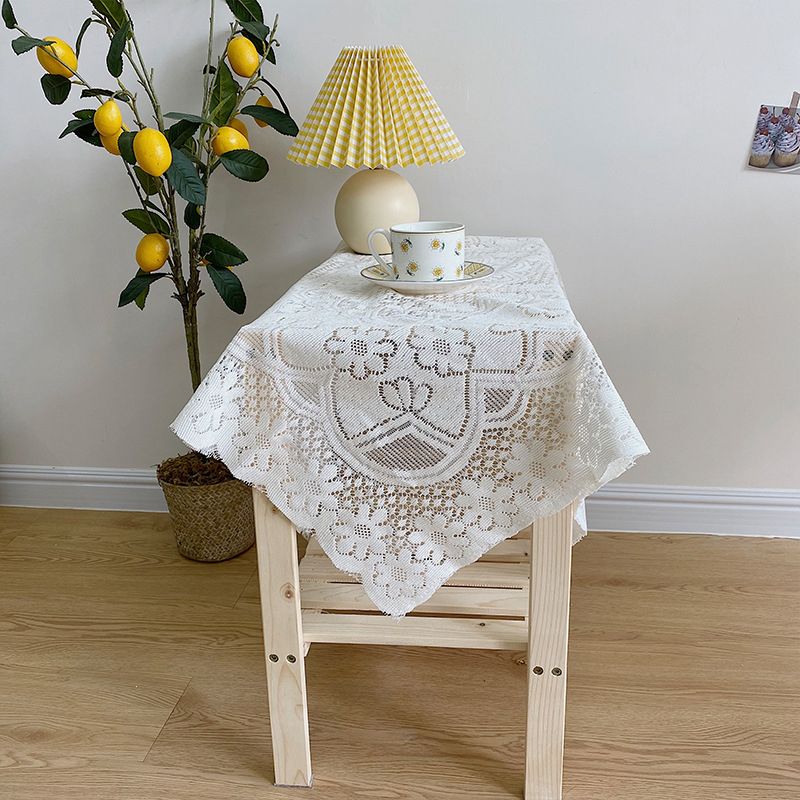 Lace Tablecloth Hollow Pattern Soft Comfortable Simple Lace Decorative Background Cloth for Home Cafe White Lace 120x120cm
