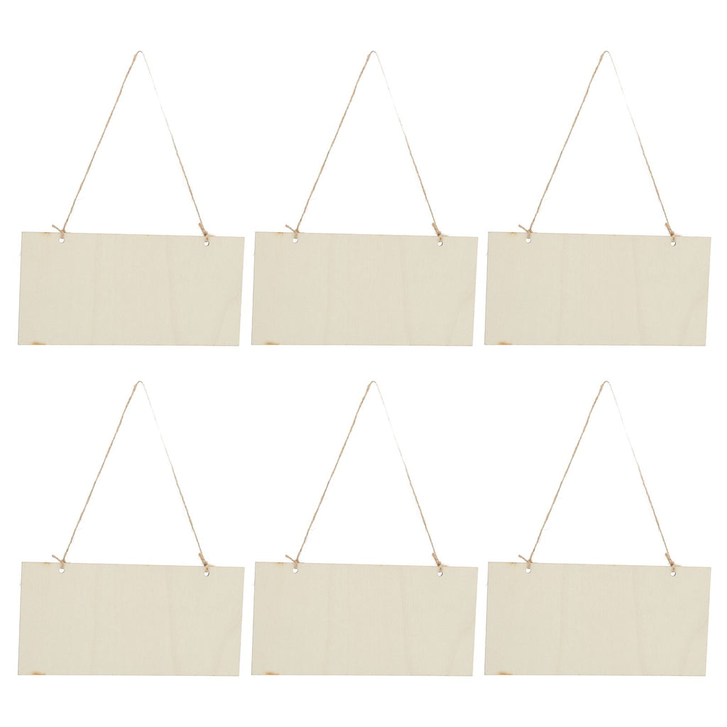 6pcs Blank Wooden Plaque Rectangle Decorative DIY Unfinished Wood Sign with Holes for Coffee Shop