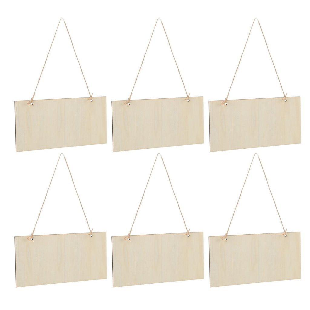 6pcs Blank Wooden Plaque Rectangle Decorative DIY Unfinished Wood Sign with Holes for Coffee Shop