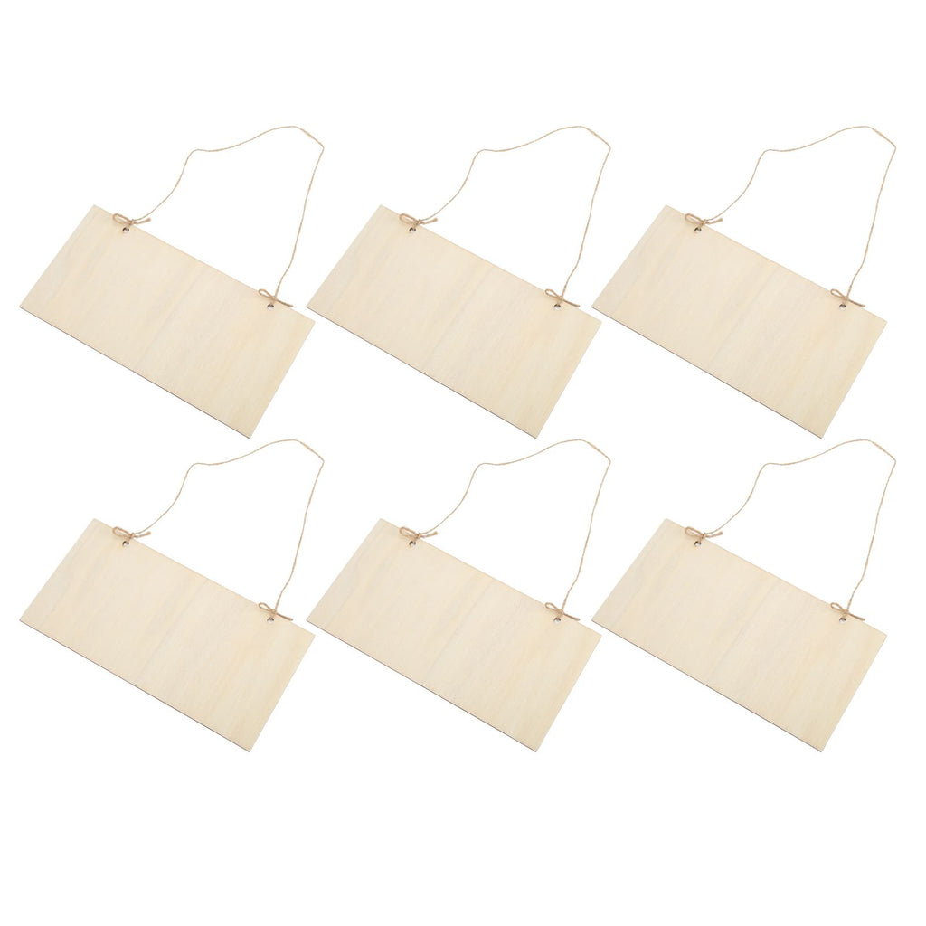 6pcs Blank Wooden Plaque Rectangle Decorative DIY Unfinished Wood Sign with Holes for Coffee Shop