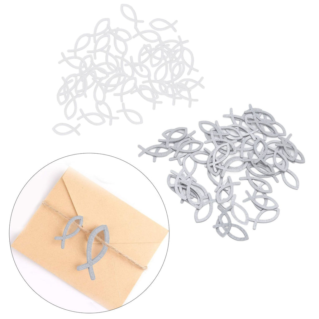 2 Packs Wooden Fish Decoration Good Decoration White Silver Fish Confetti for Christening Decoration Communion