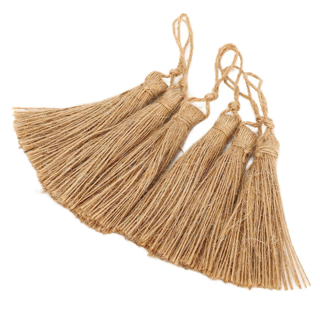 6Pcs Natural Jute Tassels Simple Rustic Style Natural Jute Widely Used Bookmark Tassels for Jewelry Curtain Craft