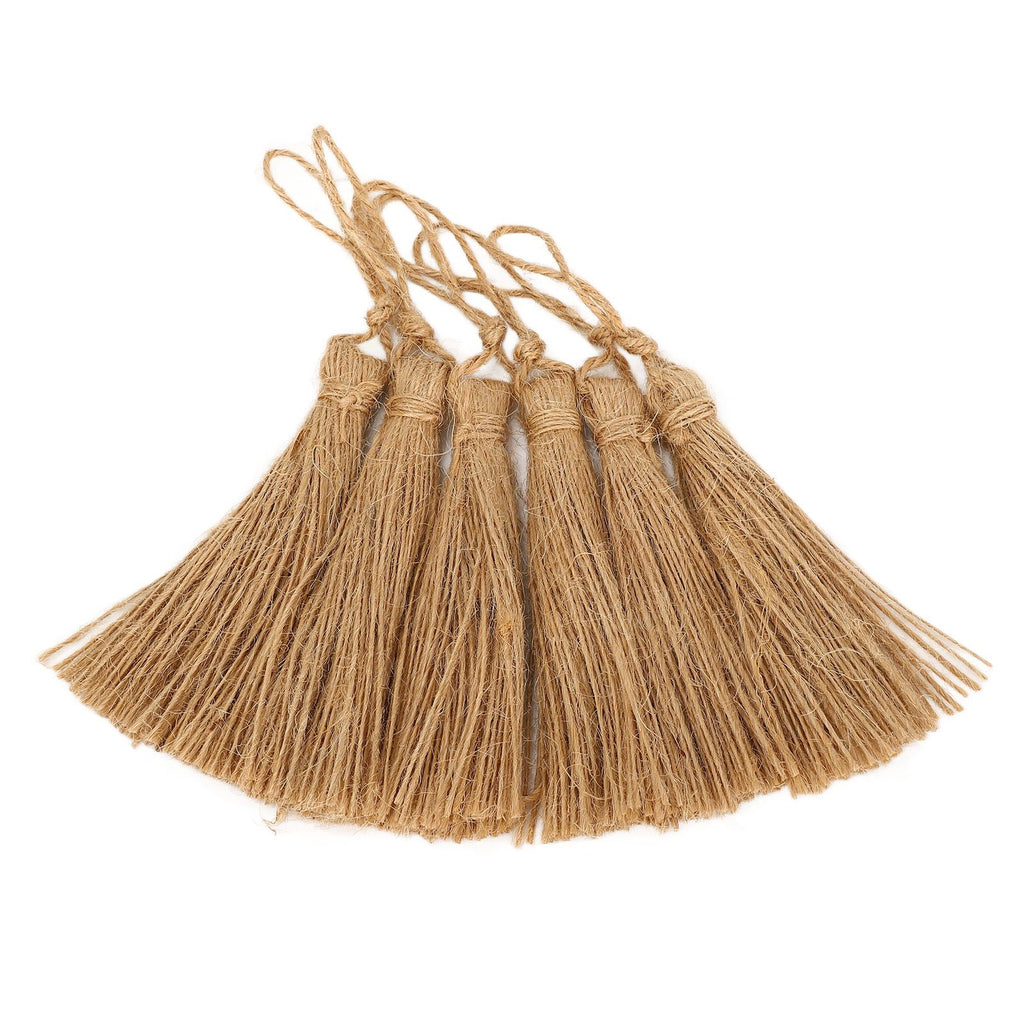 6Pcs Natural Jute Tassels Simple Rustic Style Natural Jute Widely Used Bookmark Tassels for Jewelry Curtain Craft