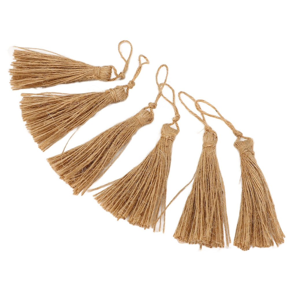 6Pcs Natural Jute Tassels Simple Rustic Style Natural Jute Widely Used Bookmark Tassels for Jewelry Curtain Craft
