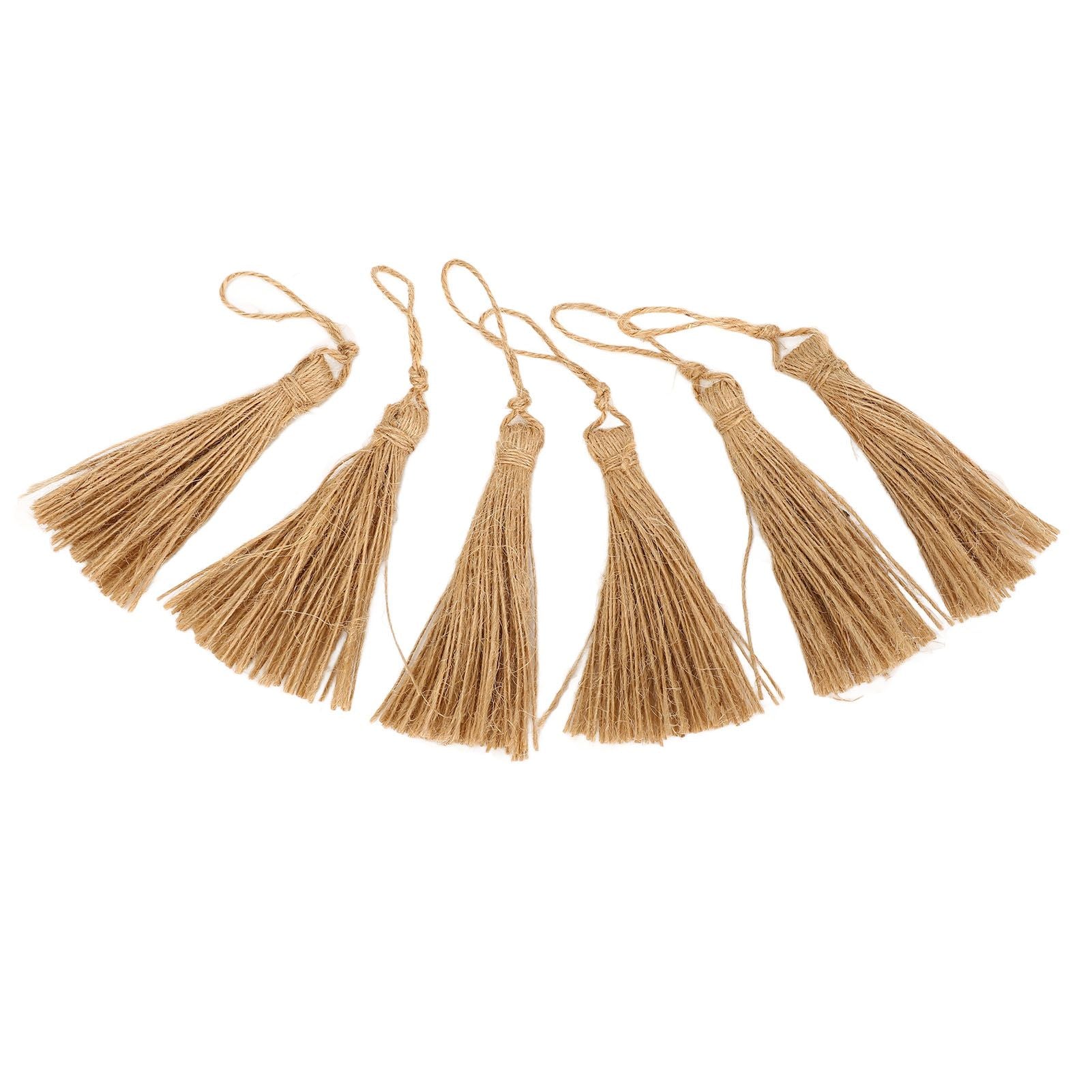 6Pcs Natural Jute Tassels Simple Rustic Style Natural Jute Widely Used Bookmark Tassels for Jewelry Curtain Craft