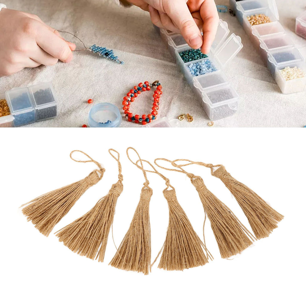 6Pcs Natural Jute Tassels Simple Rustic Style Natural Jute Widely Used Bookmark Tassels for Jewelry Curtain Craft