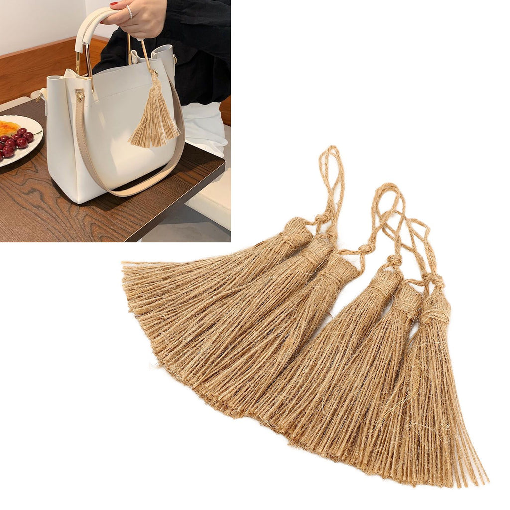 6Pcs Natural Jute Tassels Simple Rustic Style Natural Jute Widely Used Bookmark Tassels for Jewelry Curtain Craft