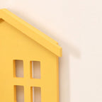 Wall Storage Shelves Hand Made Wood House Shape Wall Mounted Shelf for Bedroom Living Room Yellow