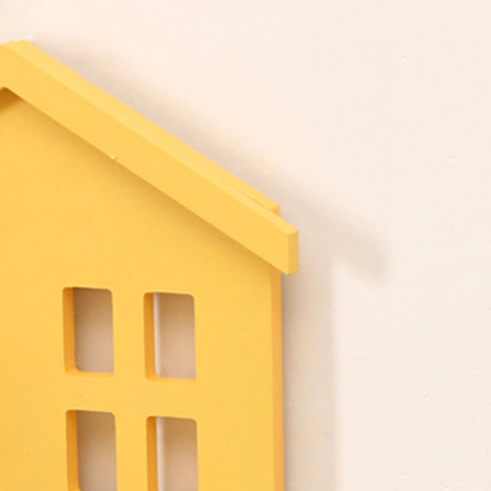 Wall Storage Shelves Hand Made Wood House Shape Wall Mounted Shelf for Bedroom Living Room Yellow