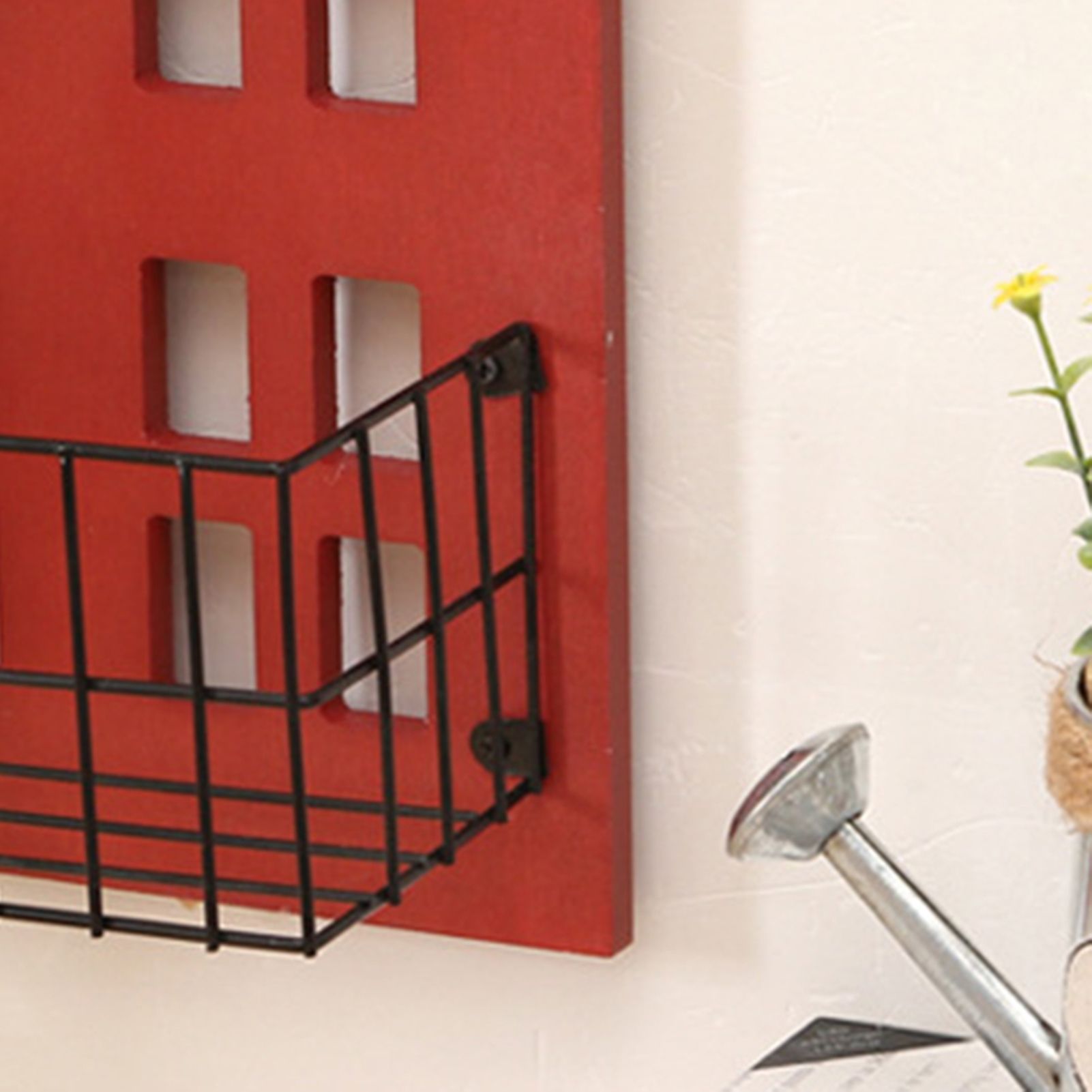 Wall Storage Shelves Hand Made Wood House Shape Wall Mounted Shelf for Bedroom Living Room Red